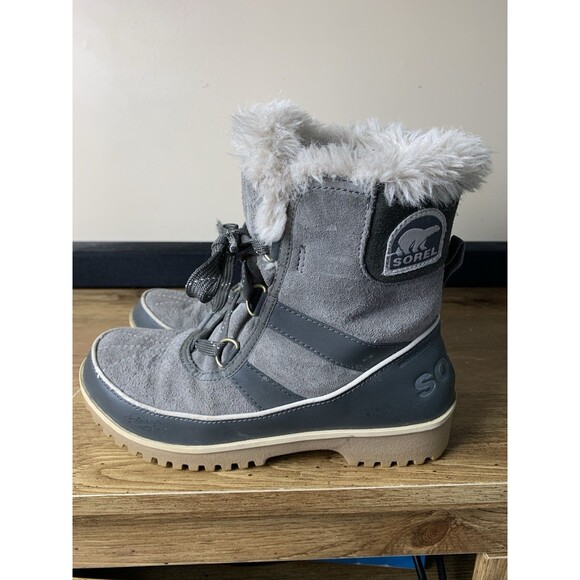 Sorel Boots Womens Size 7 Tivoli II Gray Suede Faux Fur Waterproof Snow - Picture 2 of 13